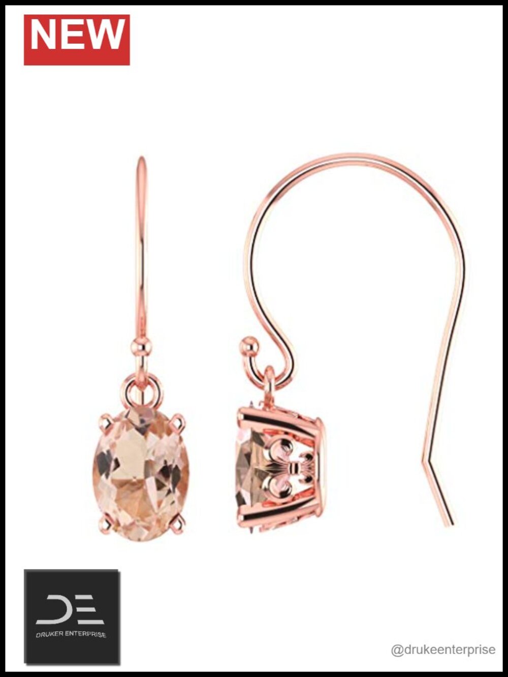 Rose Gold Plated Sterling Silver Genuine Morganite Fleur-de-lis French Wire